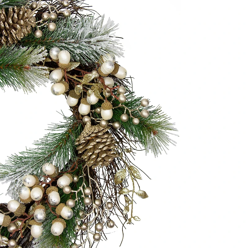 22" Acorn, Pinecone & Flocked Pine Needle Wreath
