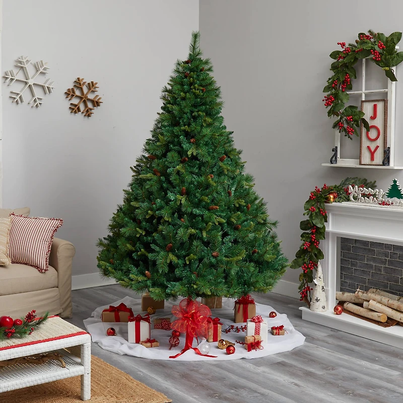 8ft. Pre-Lit West Virginia Mixed Pine Artificial Christmas Tree with Pinecones, Clear LED Lights