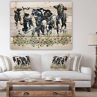 Designart - Dairy cow on field - Farmhouse Animal Painting Print on Natural Pine Wood
