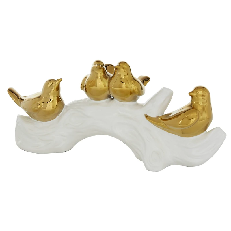 Glam Style Gold Porcelain Bird-Inspired Sculpture, 6" x 14.05" x 4.8"