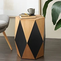 23.75" Brown Wood Geometric Diamond Accent Table with Black Accents