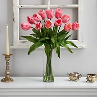 23" Artificial Tulip Arrangement with Cylinder Glass Vase