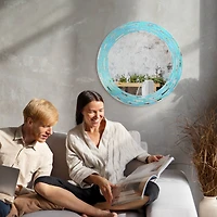 Head West Sea Glass 2 Tile Framed Round Wall Vanity Mirror - 30" x 30"