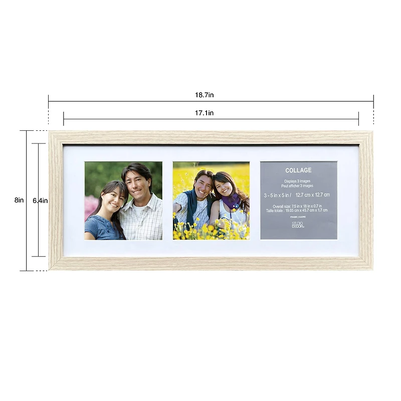 3 Opening  5" x 5" Natural Woodgrain Collage Frame with Mat by Studio Décor®