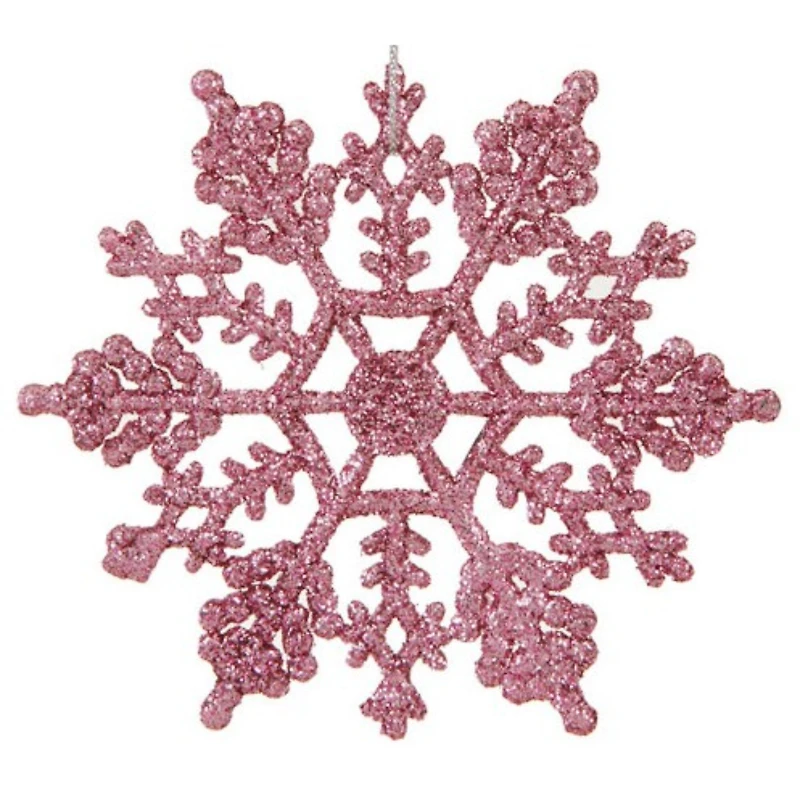 24ct Mauve Pink Glitter Snowflake Ornaments