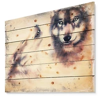 Designart - Howling Wolf - Animal Print on Natural Pine Wood