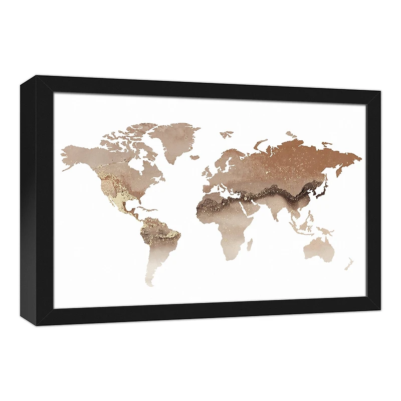 Abstract World Map Black Framed Canvas