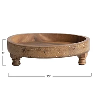 Hello Honey® 15" Natural Boho Footed Wood Tray with Carved Design