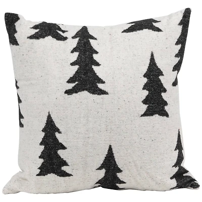 17" White and Black Forest Trees Worsted Christmas Square Throw Pillow