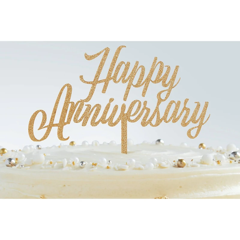 Gold Glitter Happy Anniversary Cake Topper by Celebrate It™
