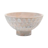 Hello Honey® 6" Whitewashed Footed Mango Wood Bowl with Carved Circle Accents