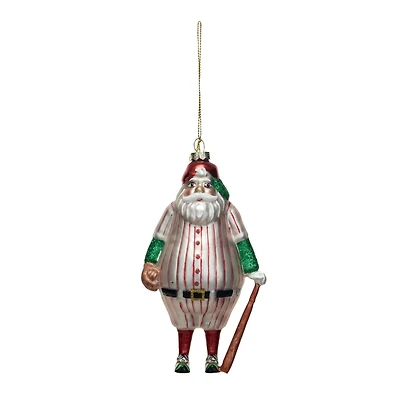 Hello Honey® 5.75" Glass Santa in Baseball Outfit Ornament with Bat & Glitter