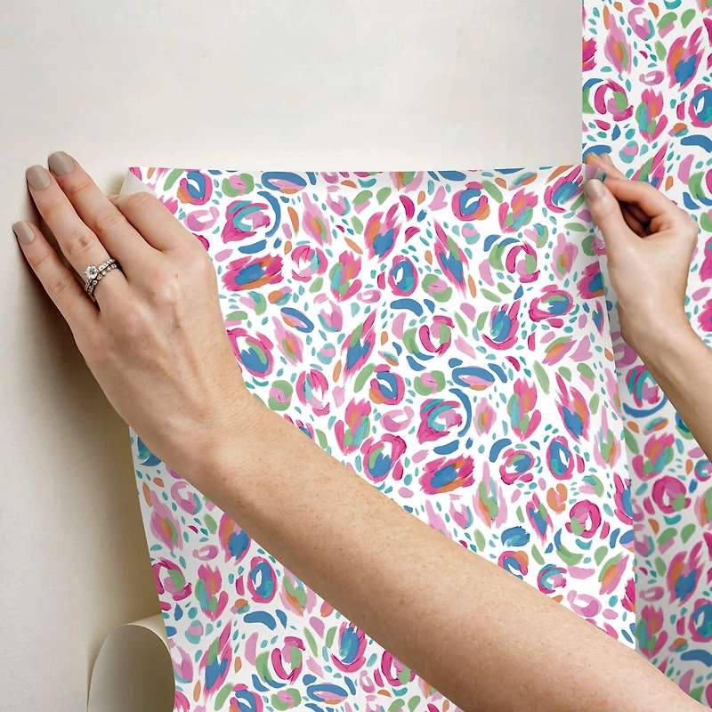 RoomMates Red Multi Brushstroke Leopard Peel & Stick Wallpaper