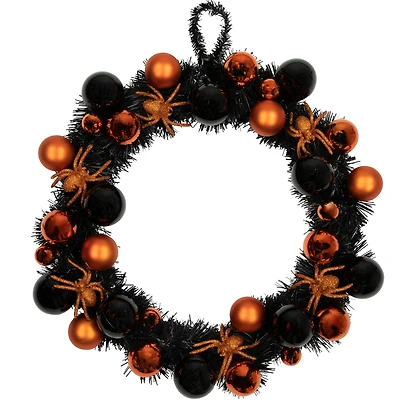 18'' Unlit Orange Spiders and Ornaments Halloween Wreath