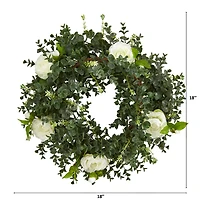 18'' Green & White Eucalyptus with Camellia Wreath