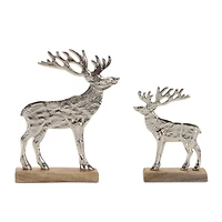 Silver Metal Deer Silhouette with Wood Base Set