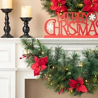 Glitzhome® 3ft. Pre-Lit Pine, Poinsettia & Berries Christmas Swag
