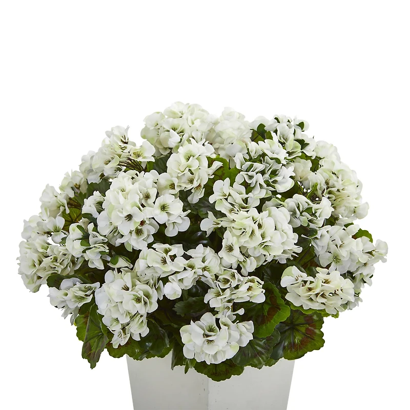 27" White UV Resistant Geranium Arrangement in White Planter