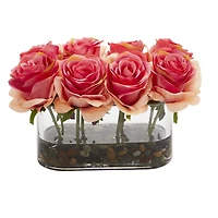 5.5" Blooming Roses in Glass Vase