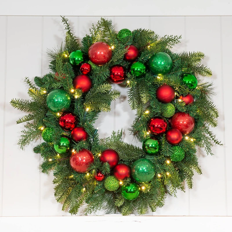 Village Lighting 30" Pre-Lit Christmas Cheer Wreath, Clear LED Lights