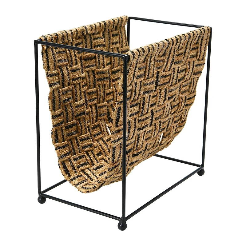 Hello Honey® Natural & Black Decorative Woven Jute & Metal Magazine Holder