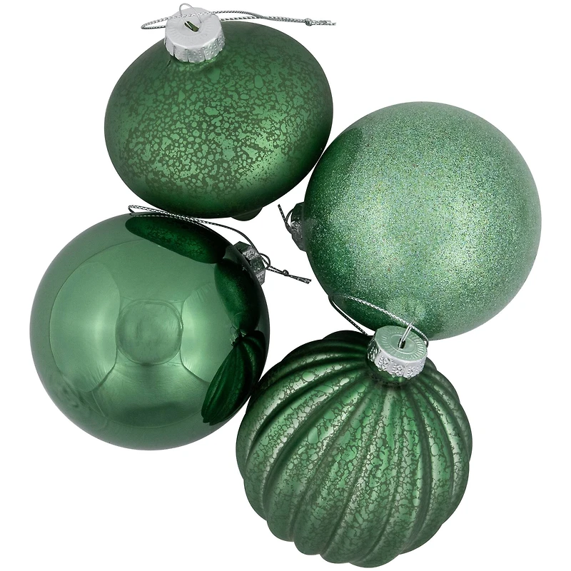 3-Finish Glass Christmas Ball and Onion Ornaments - 3" (80mm) - Forest Green - 9ct