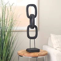 32" Black Teak Wood 3-Link Chain Sculpture with Stand