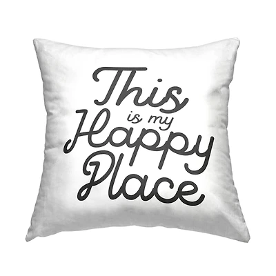 Stupell Industries Happy Place Cursive Script Typography Phrase Throw Pillow, 18" x 18"