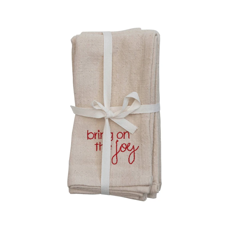 Hello Honey® 18" Natural White Square Cotton Napkin with Holiday Saying Set