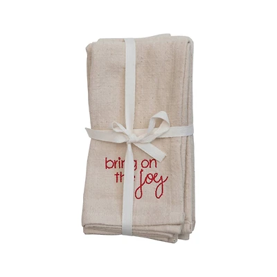 Hello Honey® 18" Natural White Square Cotton Napkin with Holiday Saying Set