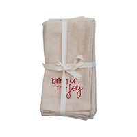 Hello Honey® 18" Natural White Square Cotton Napkin with Holiday Saying Set