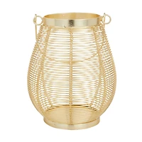 Gold Iron Glam Lantern, 9" x 7" x 7"