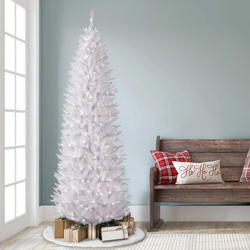 7.5ft. Pre-Lit White Fraser Fir Pencil Artificial Christmas Tree, Clear Lights