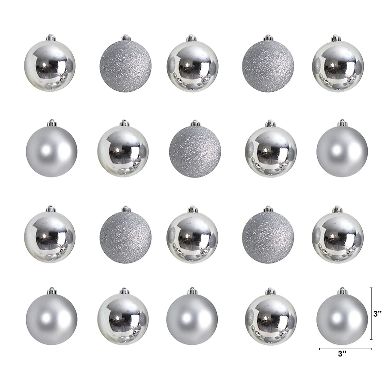 20ct. 3" Silver Shatterproof Christmas Ornaments