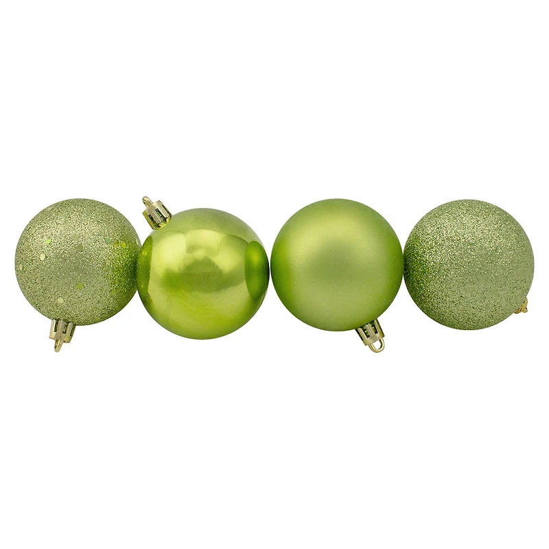 60ct Shatterproof Kiwi Green 4-Finish Ball Ornaments