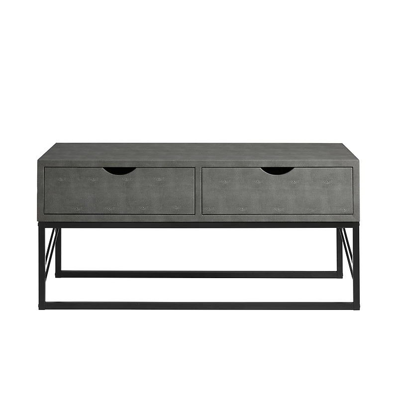Gray 2-Drawer Faux Shagreen Coffee Table