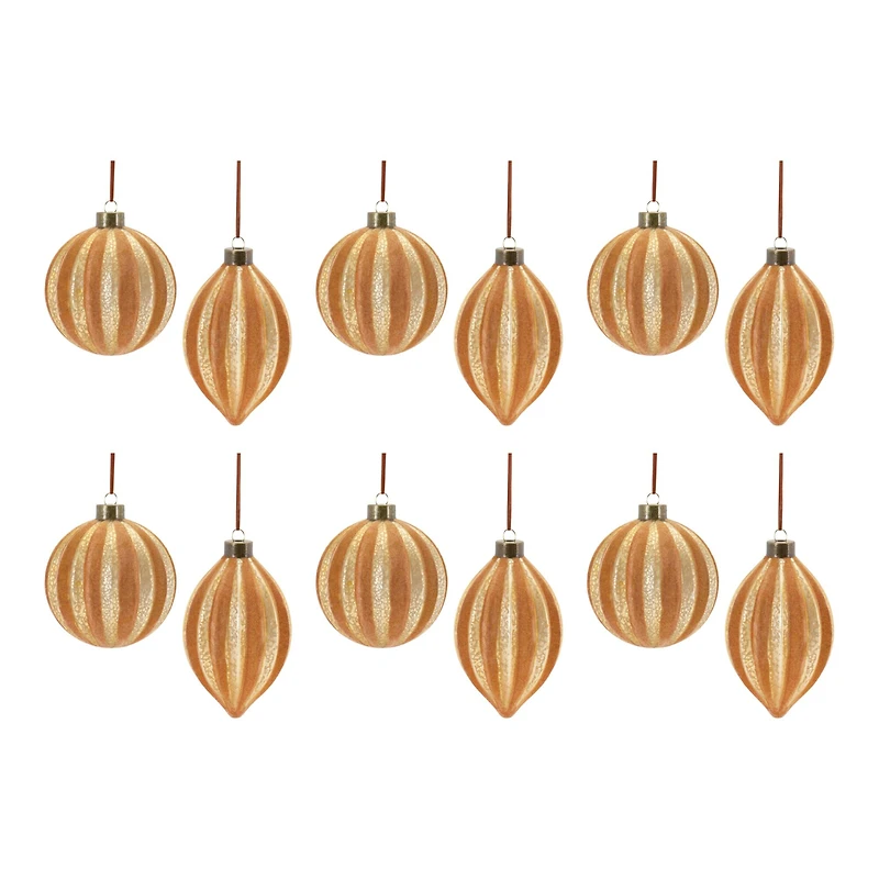 12ct. Copper Glass Ribbed Mixed Ornaments