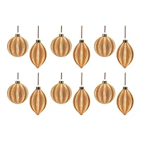 12ct. Copper Glass Ribbed Mixed Ornaments