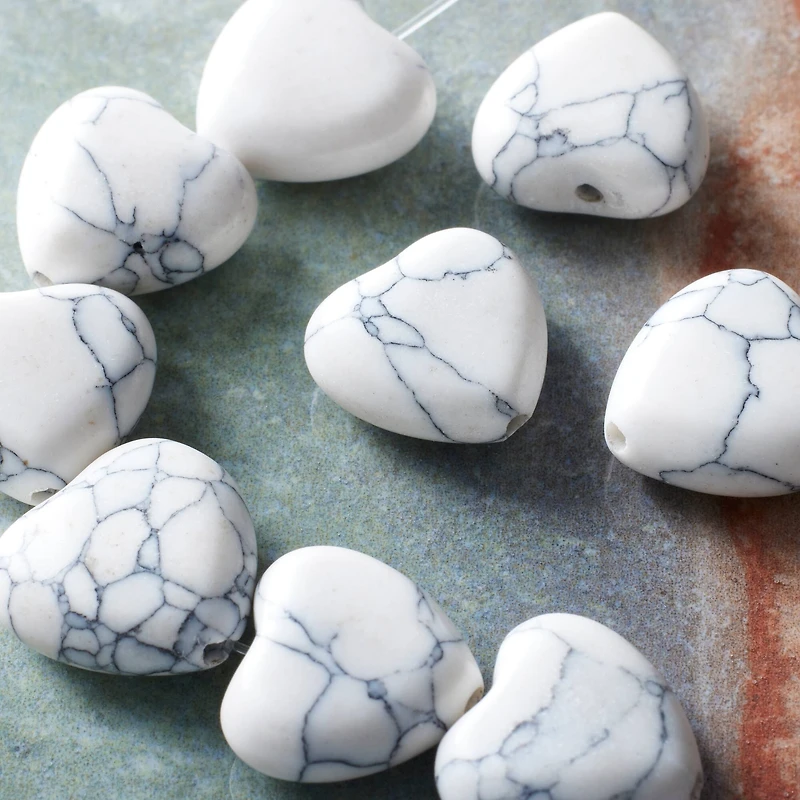 White Howlite Heart Semi-Precious Beads by Bead Landing™, 12mm