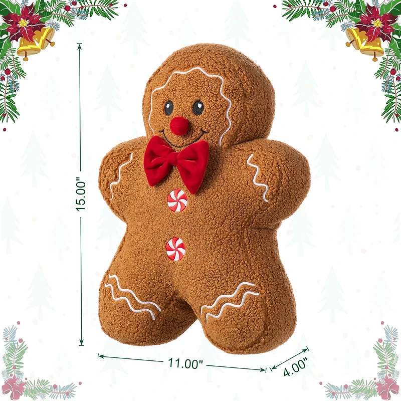 Glitzhome® 15"H Christmas Gingerbread Man Shaped Pillow