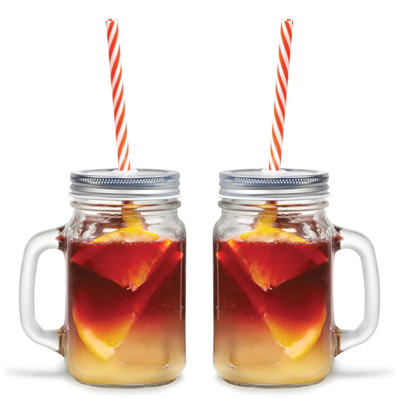 Gourmet by Starfrit 16oz. Mason Jar Mugs with Straws, 2ct.