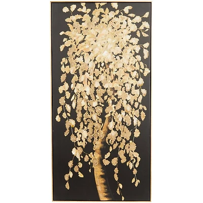  30" x 59" Black Polystone Tree with Gold Foil Accents Framed Wall Art