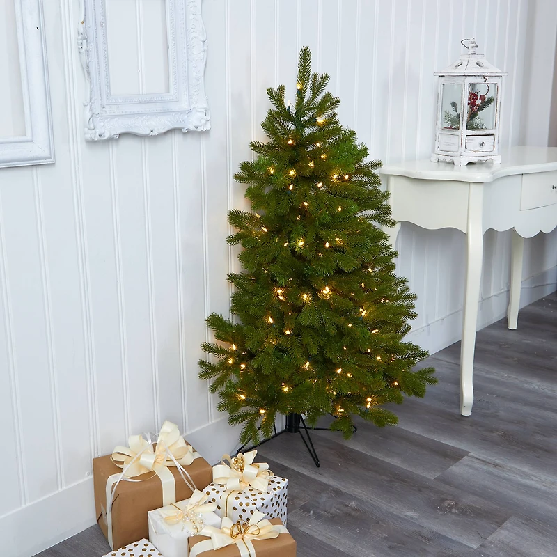 4ft. Pre-Lit Cambridge Spruce Flat Back Artificial Christmas Tree with Warm White Multifunction LED Lights