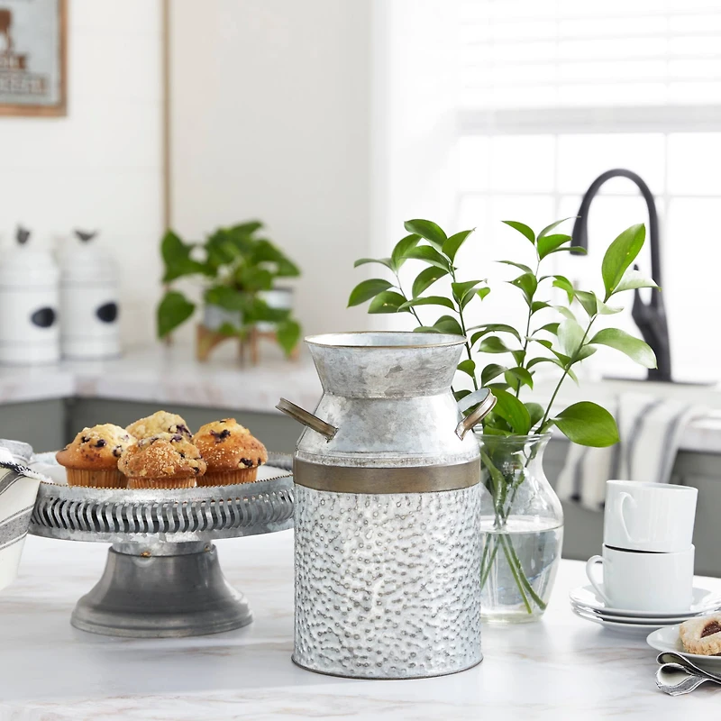 12" Gray Decorative Tin Milk Can