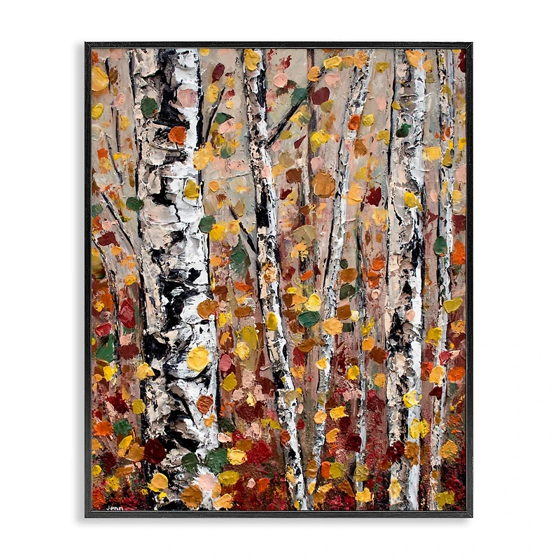 Stupell Industries Autumn Birch Trees Abstract Leaves Framed Giclee Art