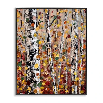 Stupell Industries Autumn Birch Trees Abstract Leaves Framed Giclee Art
