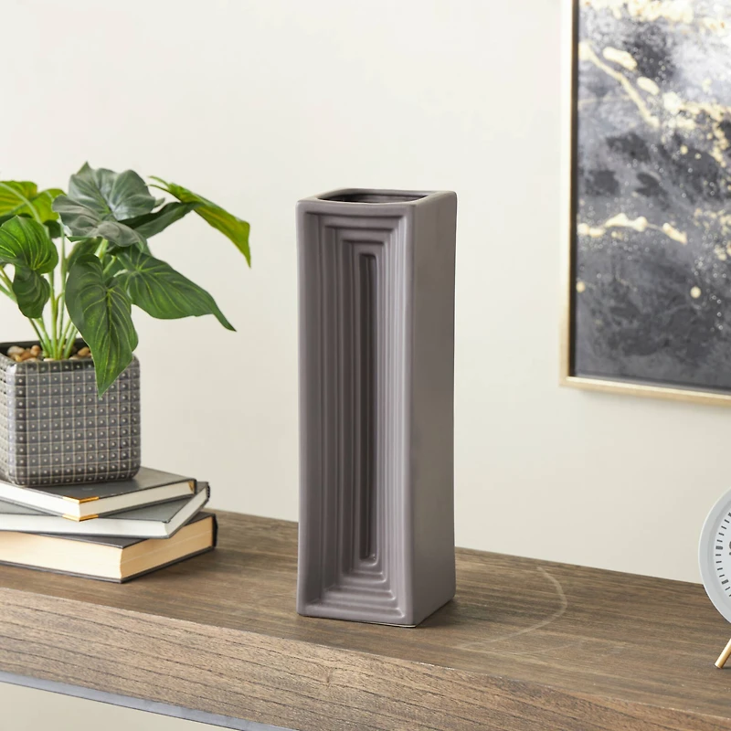 15" Black Rectangular Ceramic Vase