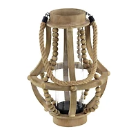 Beige Recycled Wood Farmhouse LED Lantern, 16" x 10" x 10"