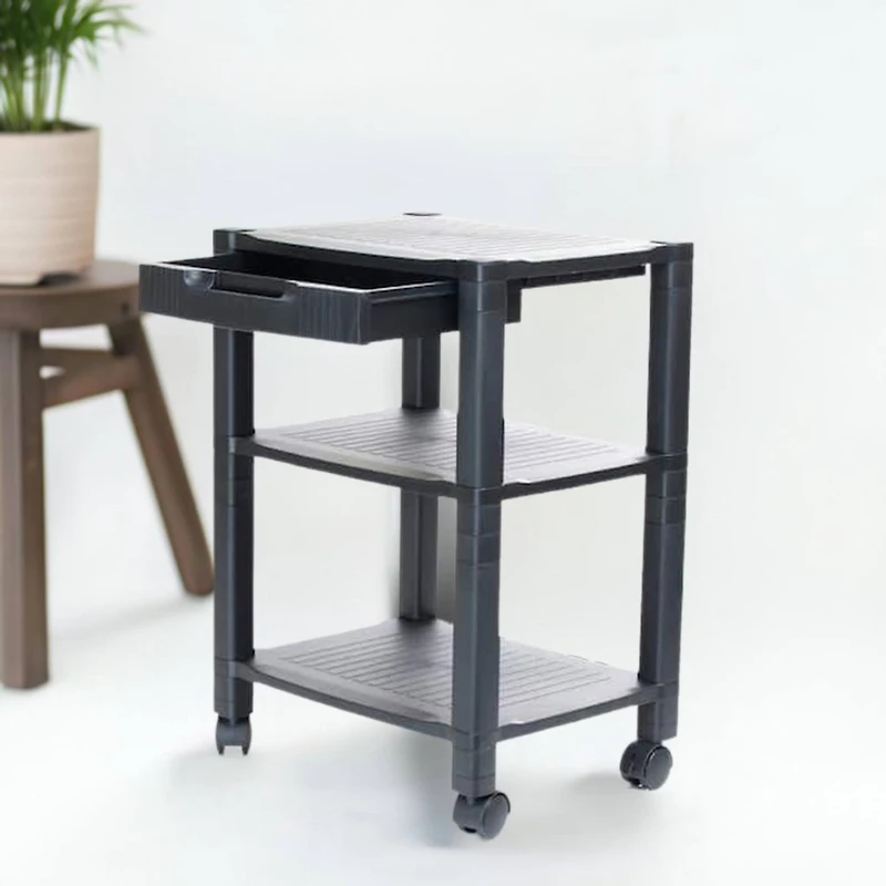 Mind Reader 24.4" Black 3-Tier Shelf Adjustable Printer Stand with Wheels