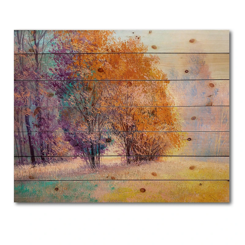 Designart - Autumn Forest Orange Leaves Original Landscape